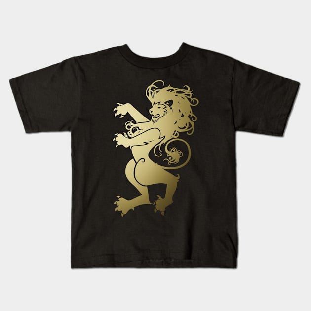 Rampant Lion in Gold Kids T-Shirt by graphicfire